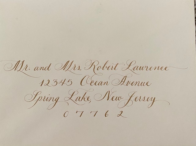 Hand Calligraphy on Invitation Envelopes - Gold Ink